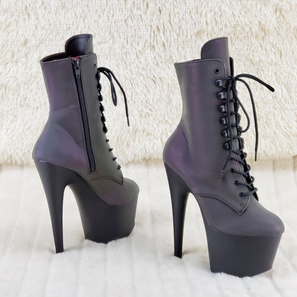 Reflective Platform 7" High Heel Ankle Boots - Picture 2 of 16